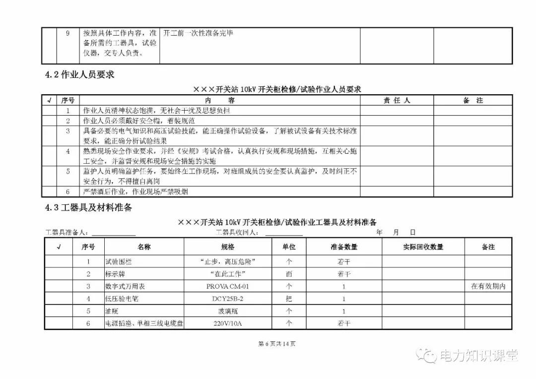 10kV开关柜维护和测试标准化操作说明